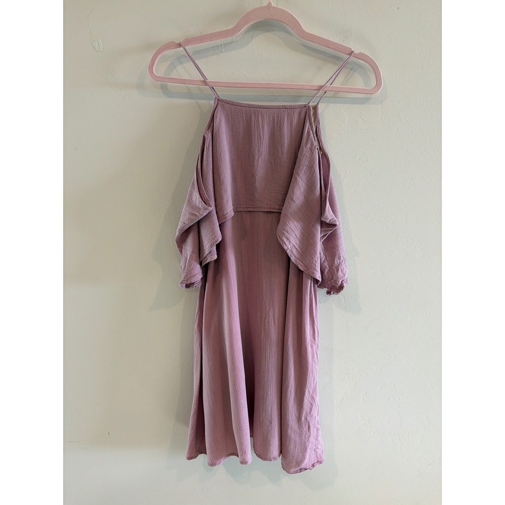 Tobi Mauve Cold Shoulder Ruffle Mini Dress Small Textured Shift Spaghetti Strap